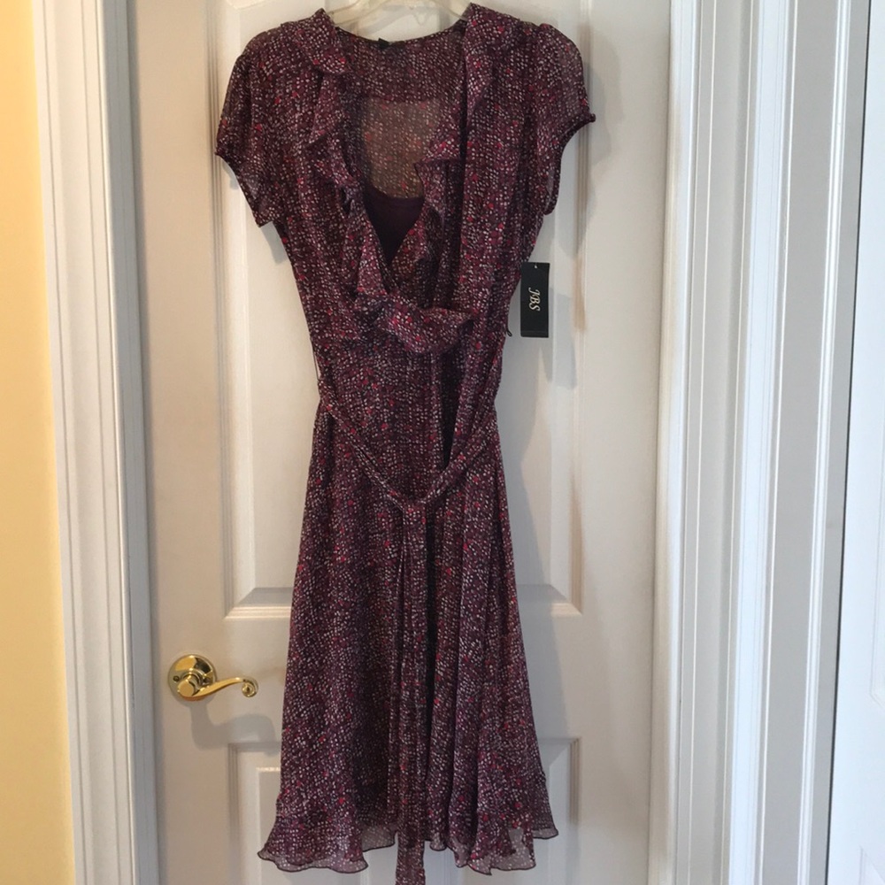 Purple print sheer dress with sheath